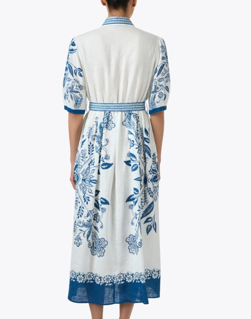 Blue Floral Print Linen Dress