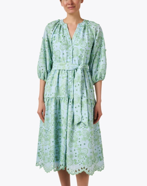Denver Blue and Green Floral Embroidered Dress