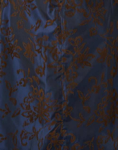 Dark Blue Flocked Floral Print Dress