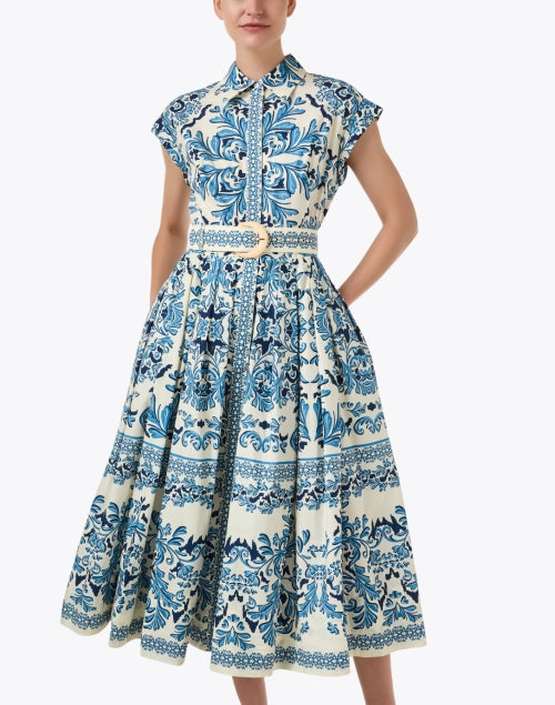 Octavia Blue and White Print Cotton Shirt Dress