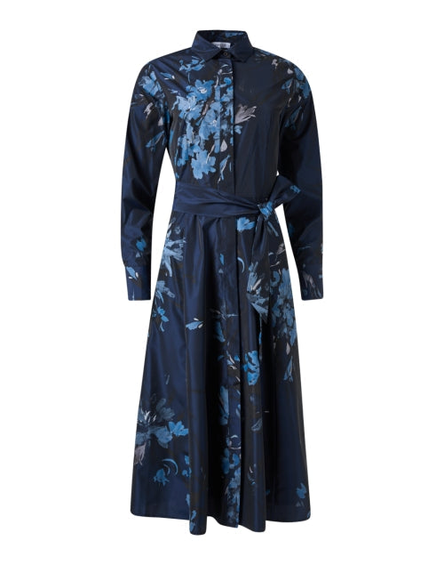 Navy Floral Print Shirt Dress