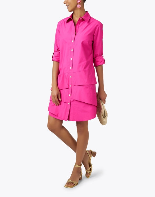 Jenna Pink Cotton Tiered Shirt Dress