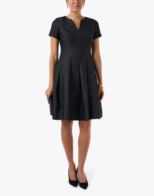 Black Jacquard Fit and Flare Dress