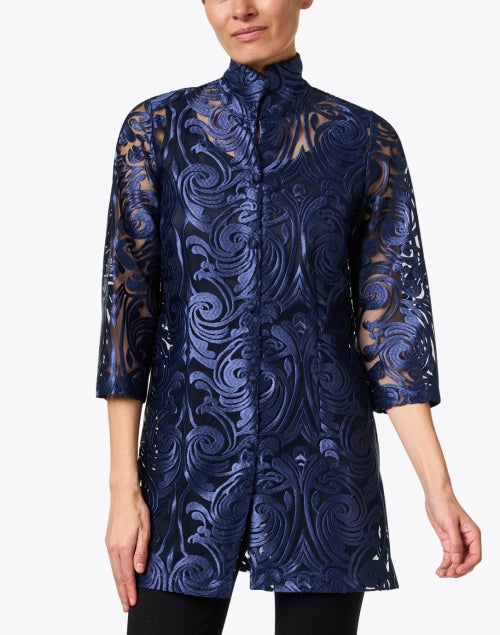 Rita Navy Deco Sheer Lace Top