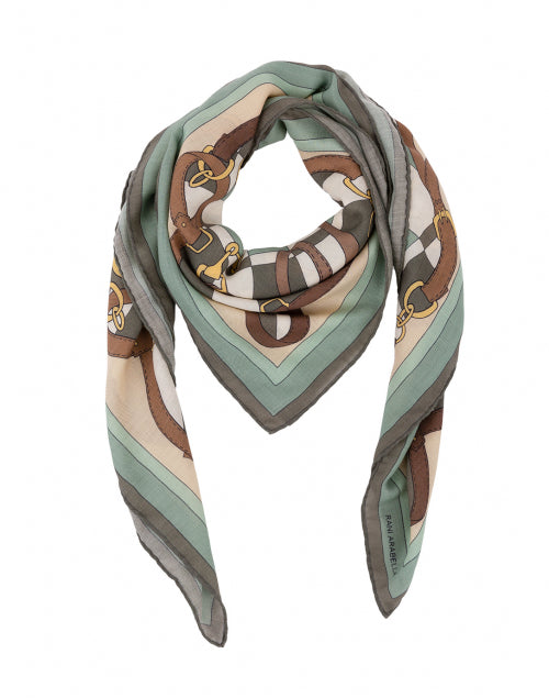 Green and Brown Saddle Printed Silk Cashmere Scarf