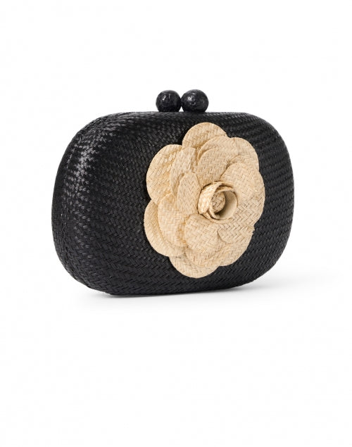 Olive Black Buntal Minaudiere with Sand Camelia
