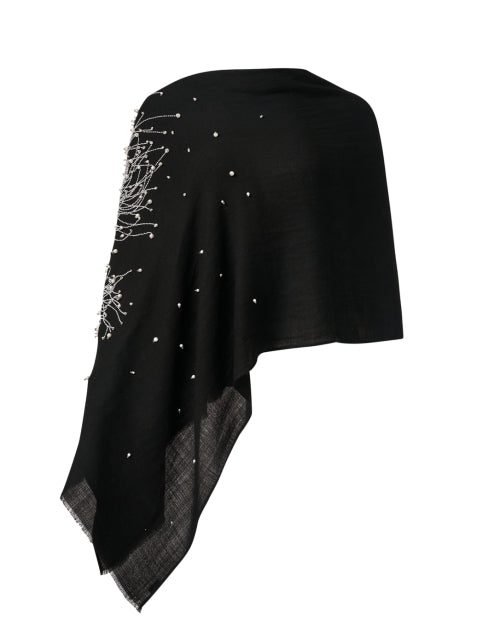 Black Embroidered Merino Wool Scarf
