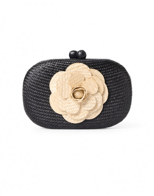 Olive Black Buntal Minaudiere with Sand Camelia