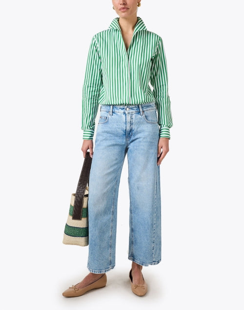 Green and White Striped Cotton Shirt