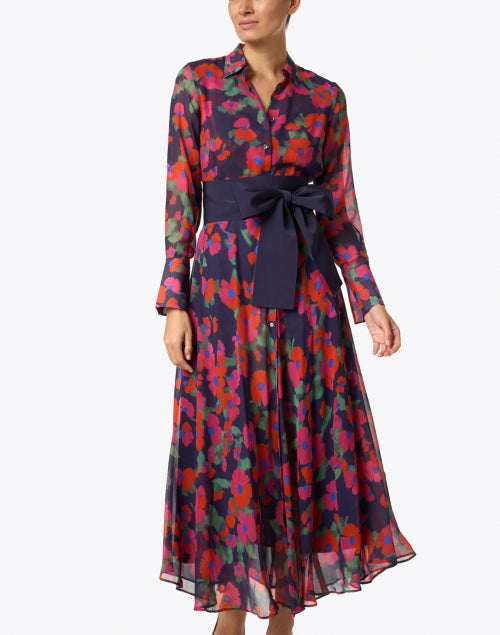 Navy Wide Satin Ribbed Belt