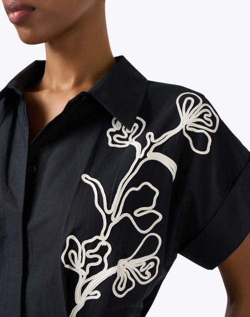 Miriam Black Floral Embroidered Cotton Shirt Dress