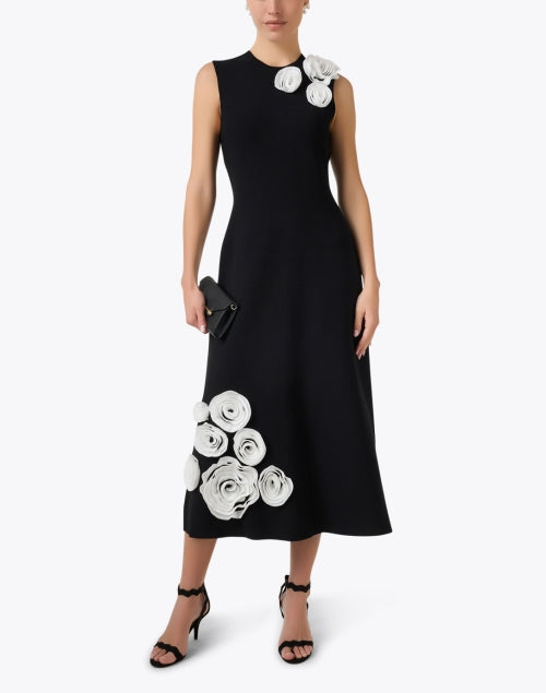 Black Knit Rose Appliqué Dress