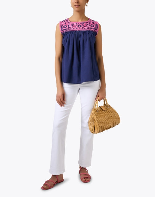 Jess Navy and Pink Embroidered Top