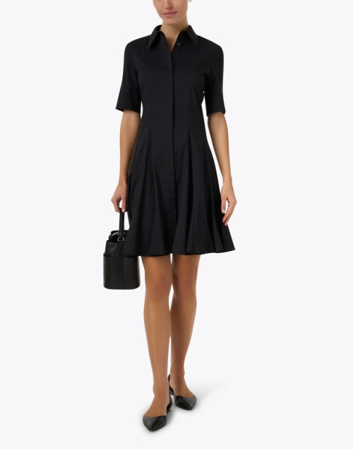 Godet Black Peplum Shirt Dress