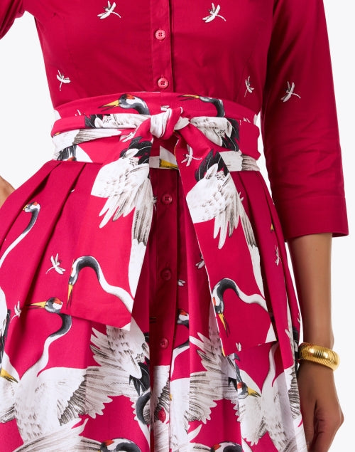 Audrey Pink Crane Print Cotton Stretch Dress