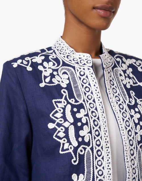 Ceci Navy Embroidered Linen Jacket