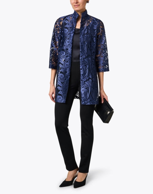 Rita Navy Deco Sheer Lace Top