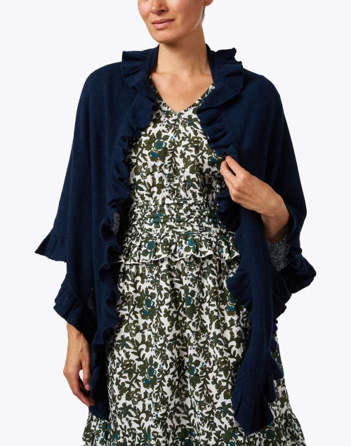 Navy Cashmere Signature Ruffle Shawl