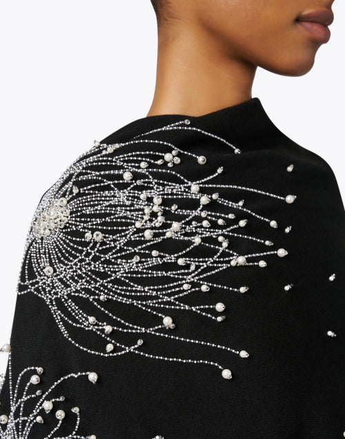 Black Embroidered Merino Wool Scarf