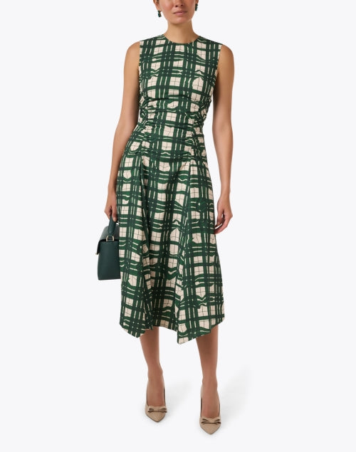 Green Plaid Gathered Waist Dress