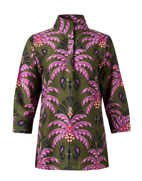 Cricket Green and Pink Print Cotton Top