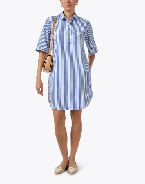 Leonie Blue and White Striped Cotton Shirt Dress