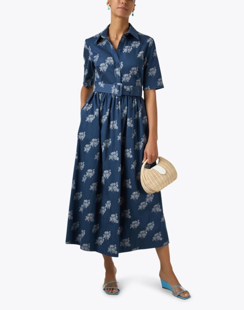 London Navy Floral Print Cotton Shirt Dress