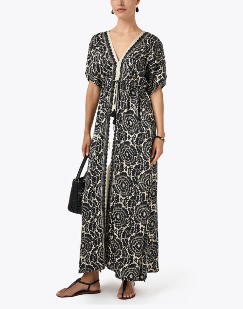Pia Black and Ivory Print Kaftan