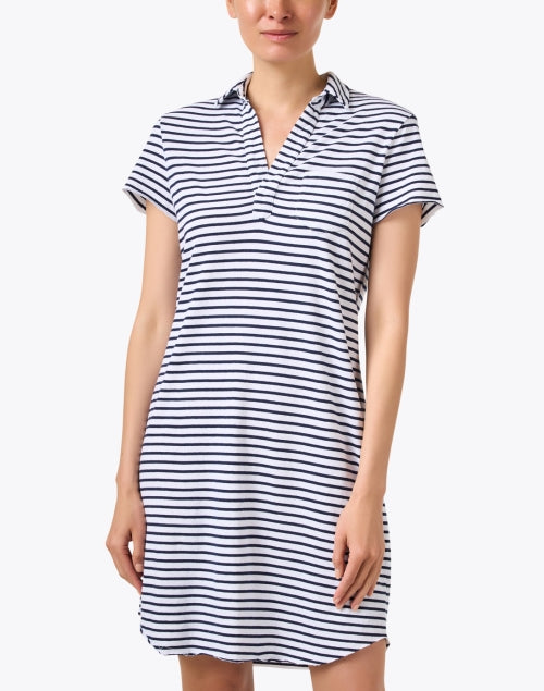 Lauren White and Navy Striped Cotton Polo Dress