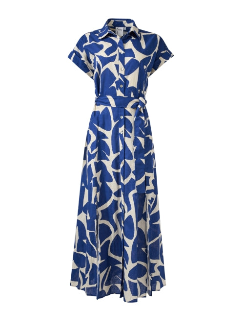 Chantal Blue and Ivory Print Cotton Linen Dress