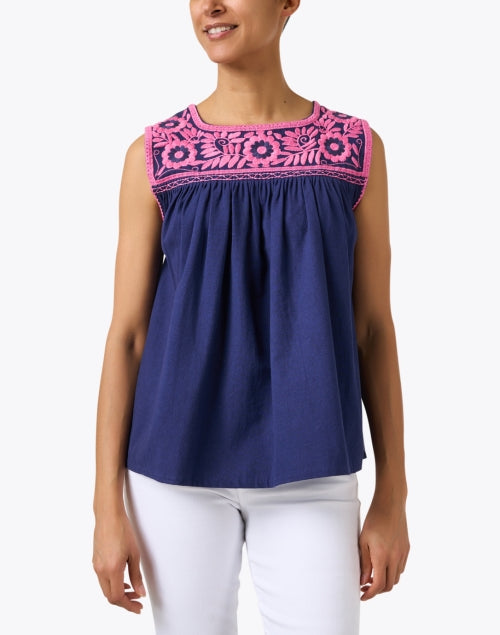 Jess Navy and Pink Embroidered Top