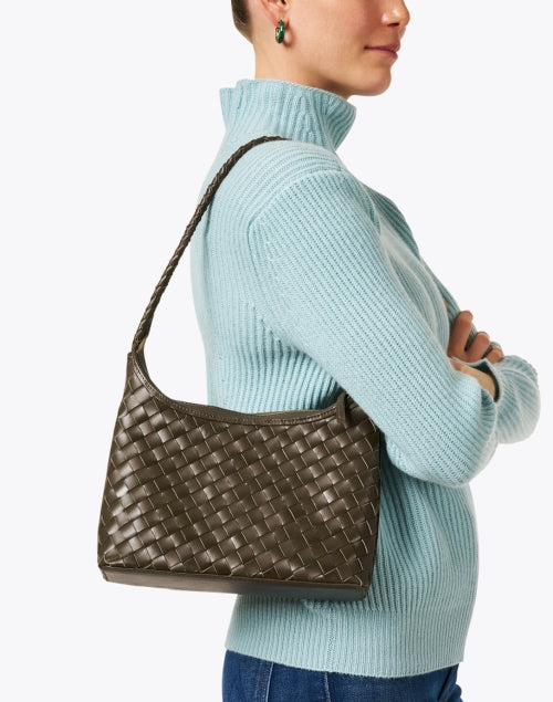 Marni Olive Green Woven Leather Shoulder Bag