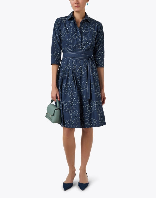 Navy Embroidered Shirt Dress