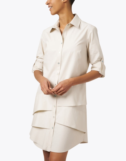 Jenna Beige Cotton Tiered Shirt Dress