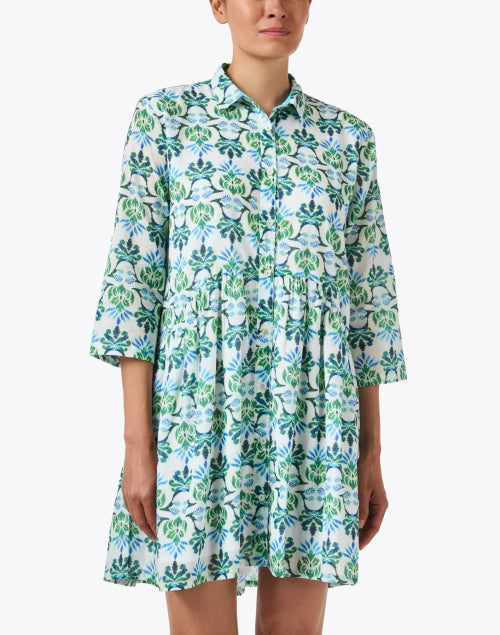 Deauville Blue and Green Print Shirt Dress