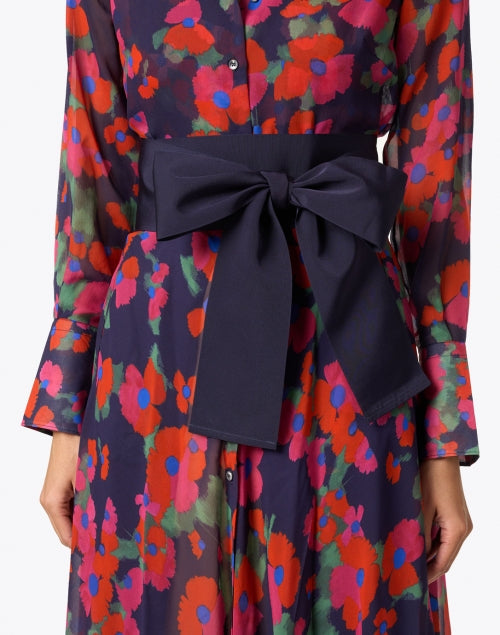 Navy Wide Satin Ribbed Belt