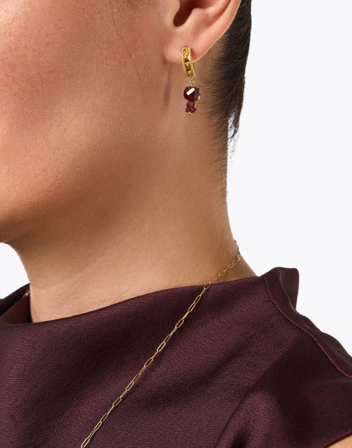 Gold Stone Drop Hoop Earrings