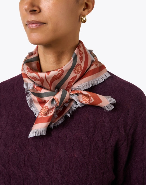 Orange and Blue Multi Print Reversible Silk Scarf