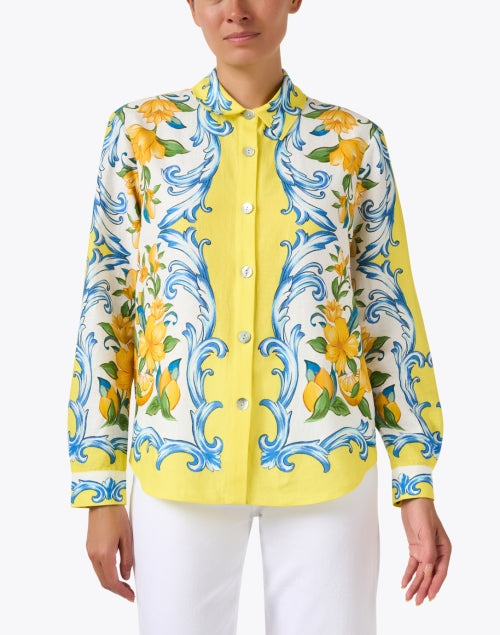 Sicily Yellow Multi Print Linen Blouse