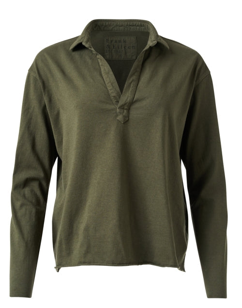 Patrick Caper Green Popover Henley Top