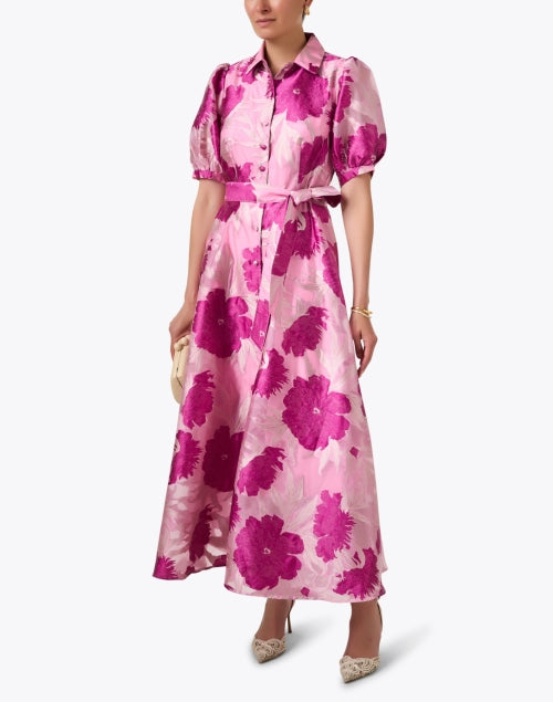 Charlotte Magenta Floral Jacquard Dress