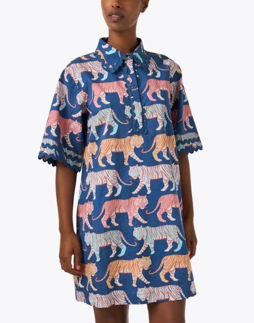 Raj Navy Tiger Print Cotton Dress