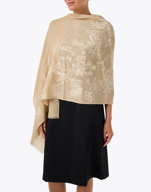 Gold Embroidered Merino Wool Scarf
