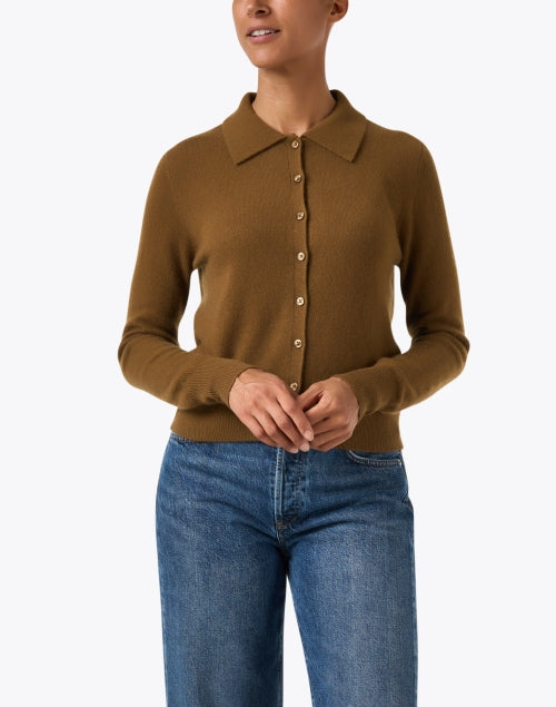 Brown Cashmere Polo Cardigan