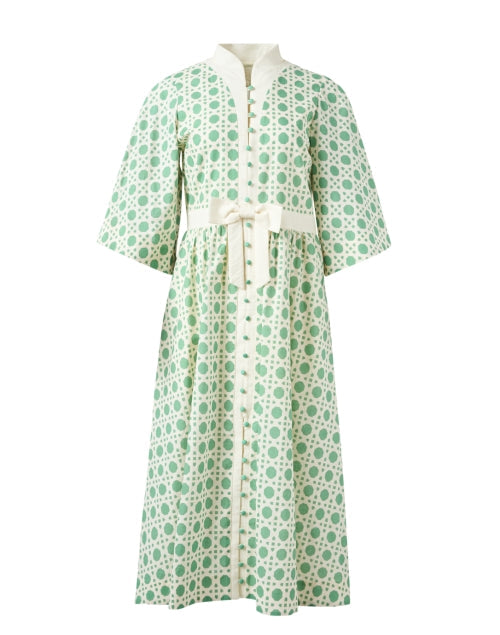 Carmen Green Print Linen Cotton Dress