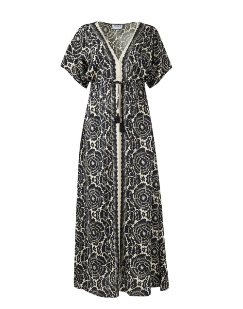 Pia Black and Ivory Print Kaftan