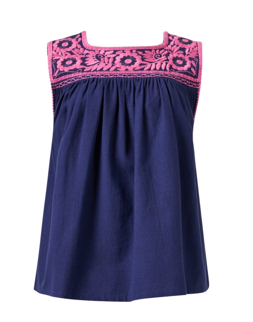 Jess Navy and Pink Embroidered Top