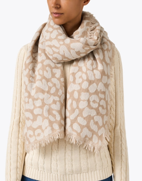 Beige Leopard Jacquard Wool Scarf
