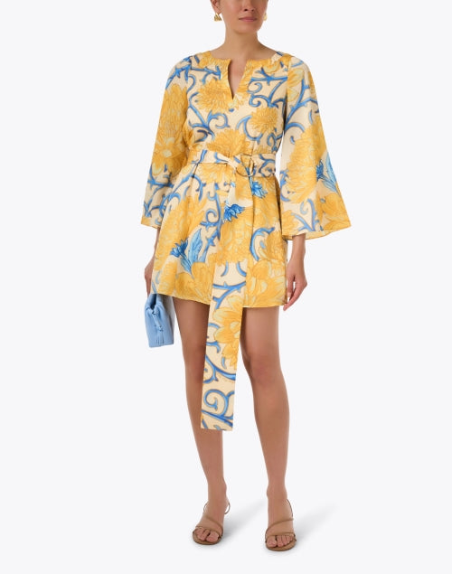 Cabo Yellow and Blue Floral Print Kaftan