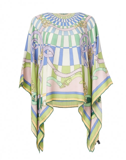 Firenze Green and Blue Silk Cashmere Poncho